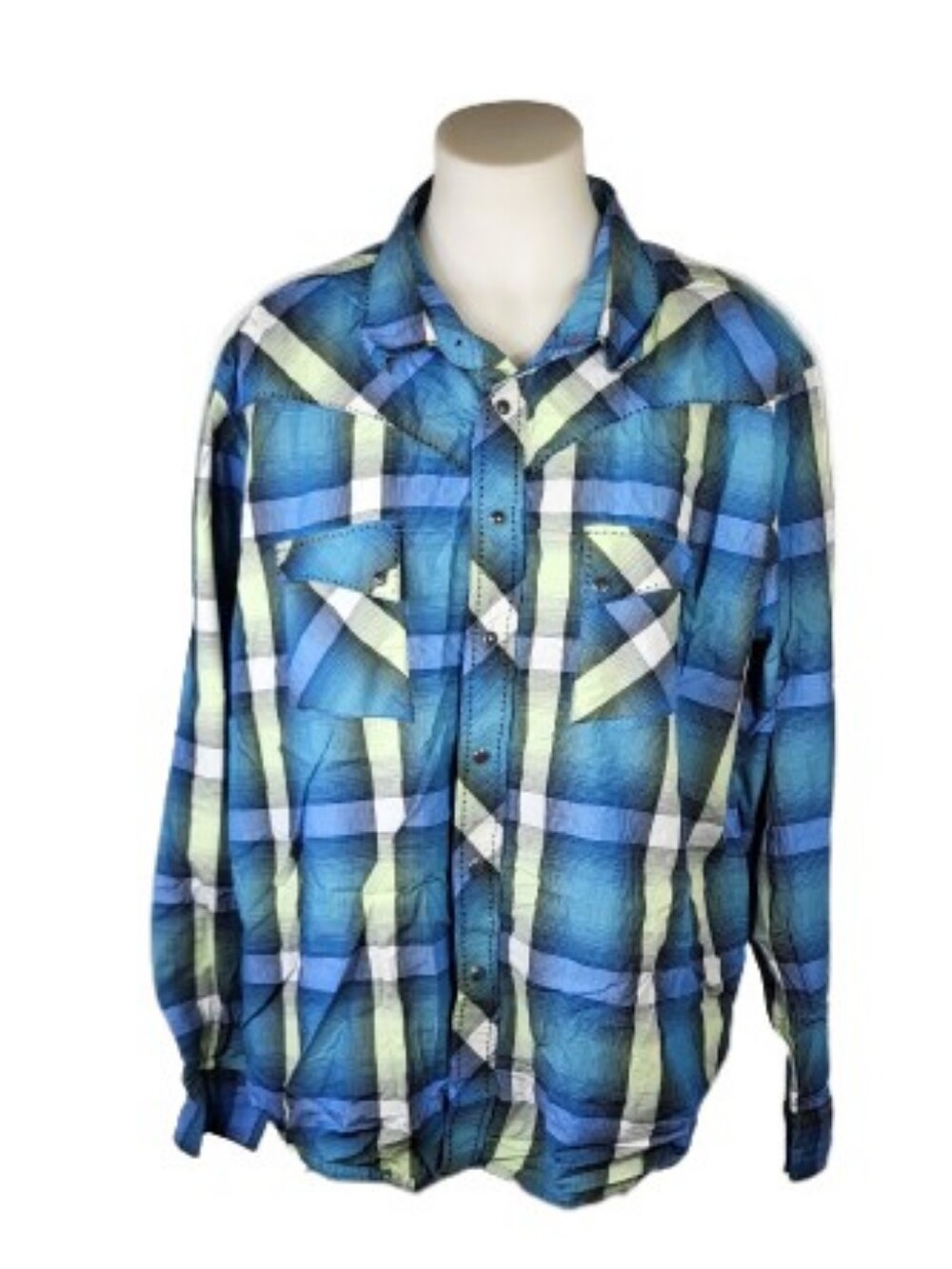 Wrangler Western Blue Plaid Snap Down Shirt Sz XXL